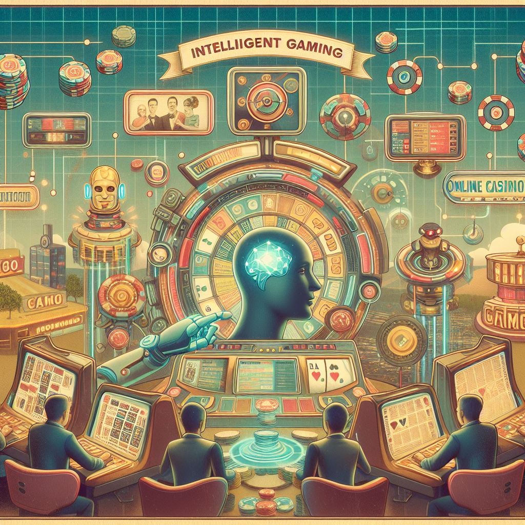 Illustration depicting AI algorithms optimizing gameplay and enhancing player experiences in an online casino environment, symbolizing the role of AI in Intelligent Gaming.