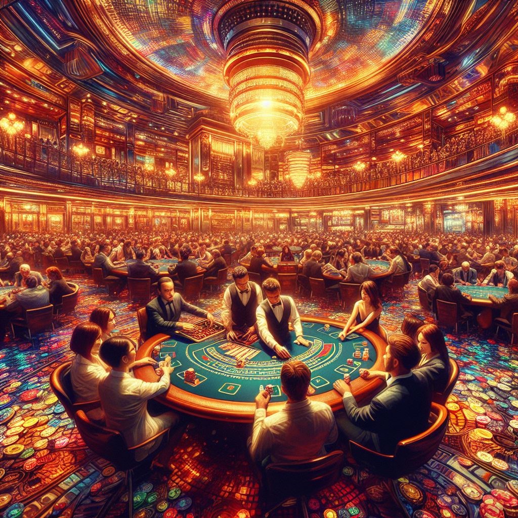 group of players gathered around a blackjack table with a live dealer, capturing the immersive and thrilling atmosphere of live casino blackjack.